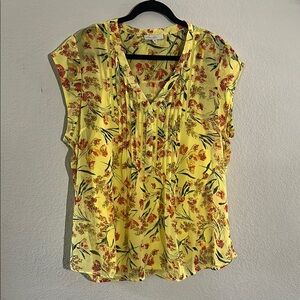 Yellow Flutter Sleeve Blouse with Bib Collar